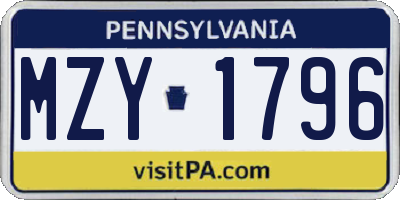PA license plate MZY1796