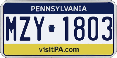 PA license plate MZY1803