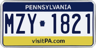 PA license plate MZY1821