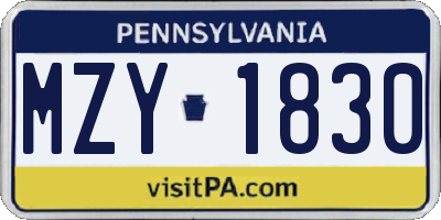 PA license plate MZY1830