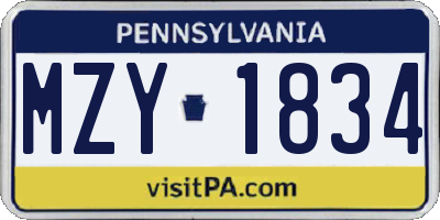 PA license plate MZY1834