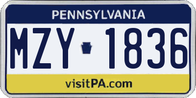 PA license plate MZY1836