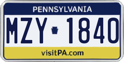 PA license plate MZY1840