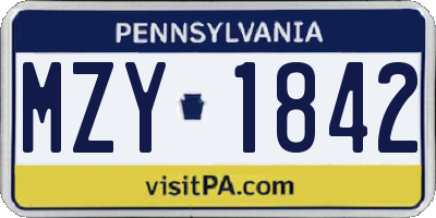 PA license plate MZY1842