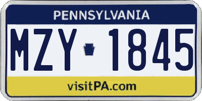 PA license plate MZY1845