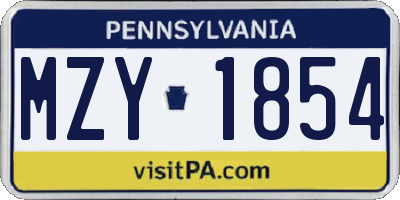 PA license plate MZY1854