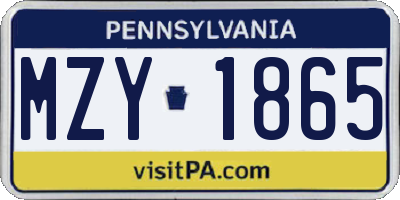 PA license plate MZY1865