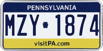PA license plate MZY1874