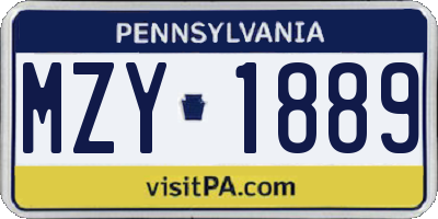 PA license plate MZY1889