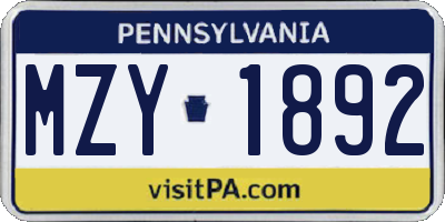 PA license plate MZY1892