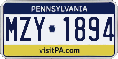PA license plate MZY1894