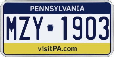PA license plate MZY1903