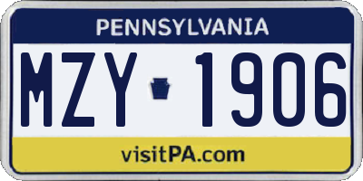PA license plate MZY1906