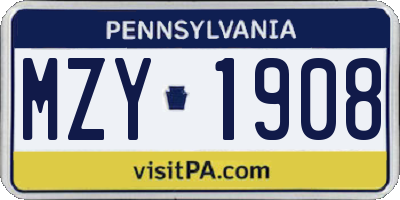 PA license plate MZY1908