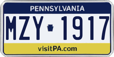 PA license plate MZY1917