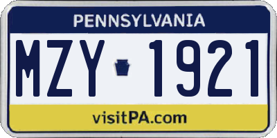 PA license plate MZY1921