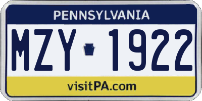 PA license plate MZY1922
