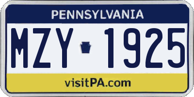 PA license plate MZY1925