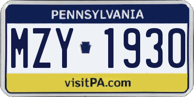 PA license plate MZY1930