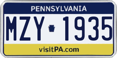PA license plate MZY1935