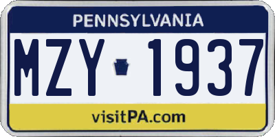 PA license plate MZY1937