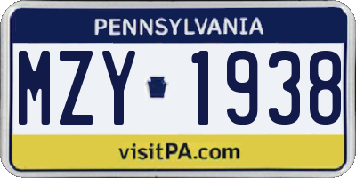 PA license plate MZY1938