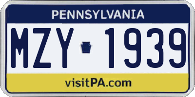 PA license plate MZY1939