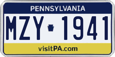 PA license plate MZY1941
