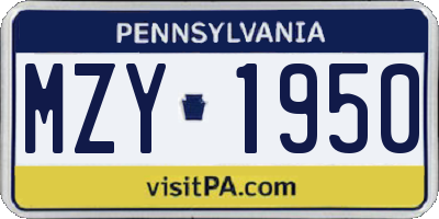PA license plate MZY1950