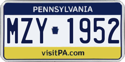 PA license plate MZY1952