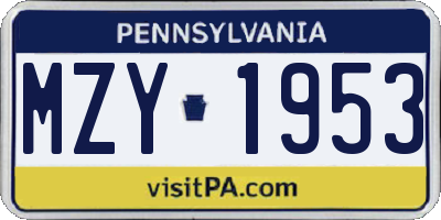PA license plate MZY1953