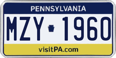 PA license plate MZY1960