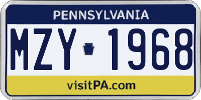 PA license plate MZY1968