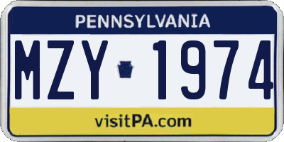 PA license plate MZY1974