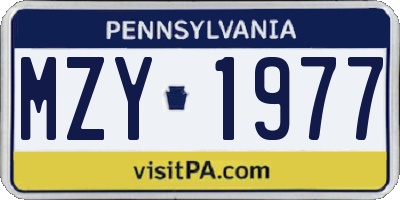 PA license plate MZY1977