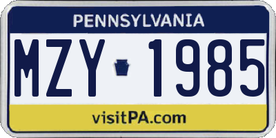 PA license plate MZY1985