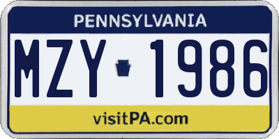 PA license plate MZY1986
