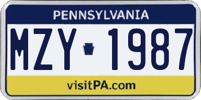PA license plate MZY1987