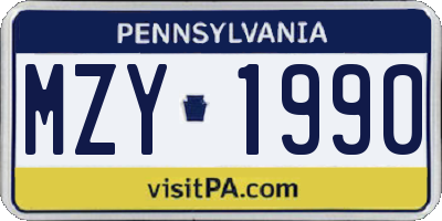 PA license plate MZY1990