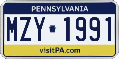 PA license plate MZY1991