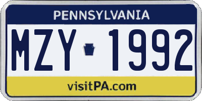 PA license plate MZY1992