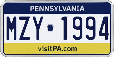 PA license plate MZY1994
