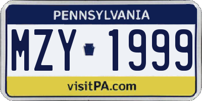 PA license plate MZY1999