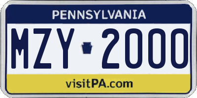 PA license plate MZY2000