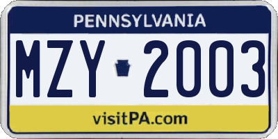 PA license plate MZY2003