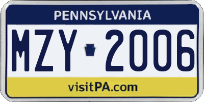 PA license plate MZY2006