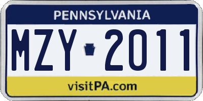 PA license plate MZY2011