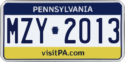 PA license plate MZY2013