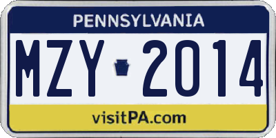 PA license plate MZY2014
