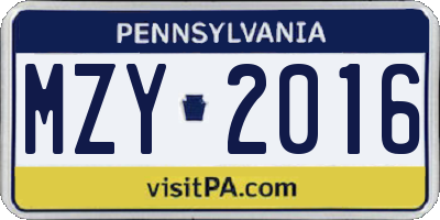 PA license plate MZY2016